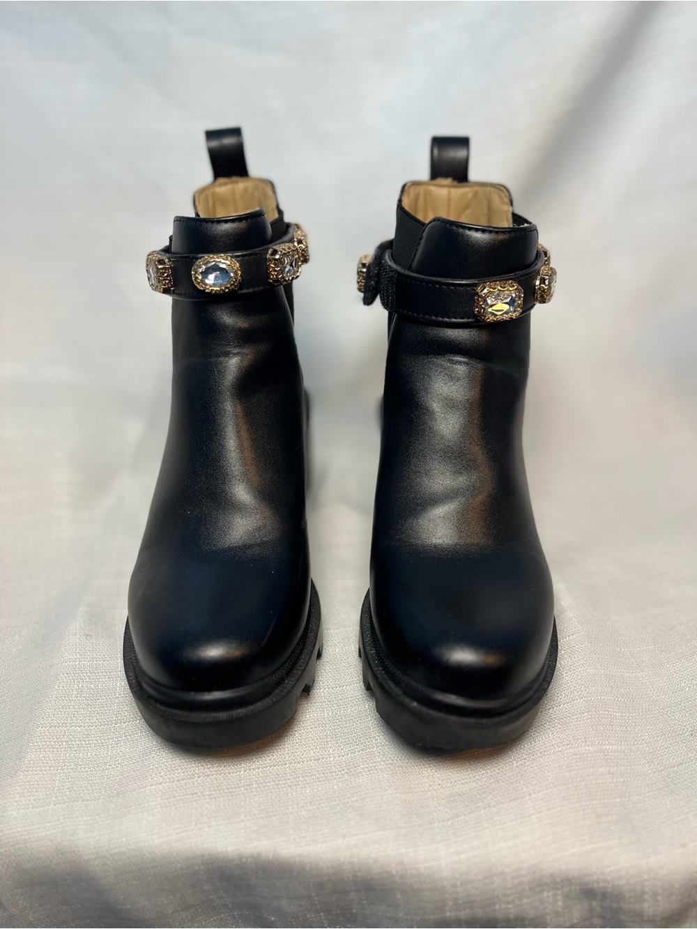 Steve Madden Black Ankle Boots with Jeweled Strap
